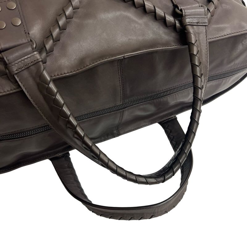 Bottega Veneta Intrecciato Leather Handbag Boston Bag Dark