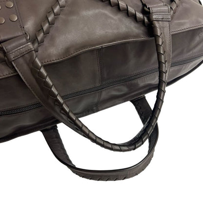 Bottega Veneta Intrecciato Leather Handbag Boston Bag Dark