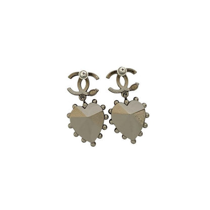 Chanel Coco Mark Heart Motif Plated Rhinestone Earrings 21AA