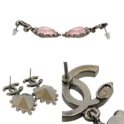 Chanel Coco Mark Heart Motif Plated Rhinestone Earrings 21AA