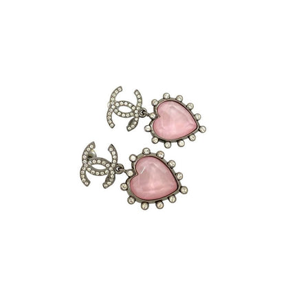 Chanel Coco Mark Heart Motif Plated Rhinestone Earrings 21AA