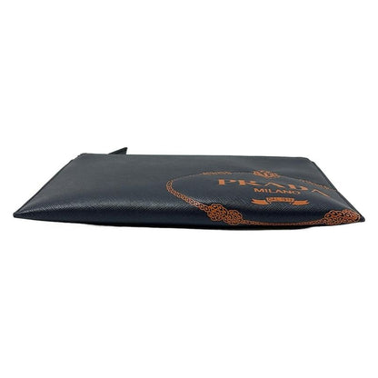Prada Clutch Bag - Dark Navy And Orange Shape Stamped Leather