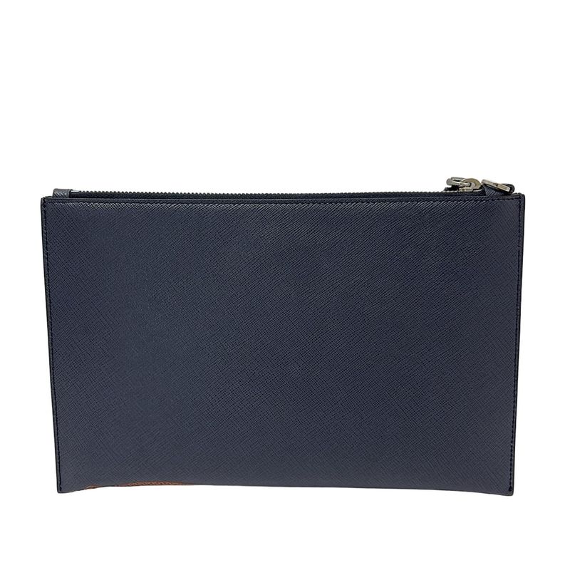 Prada Clutch Bag - Dark Navy And Orange Shape Stamped Leather