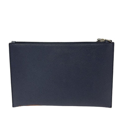Prada Clutch Bag - Dark Navy And Orange Shape Stamped Leather