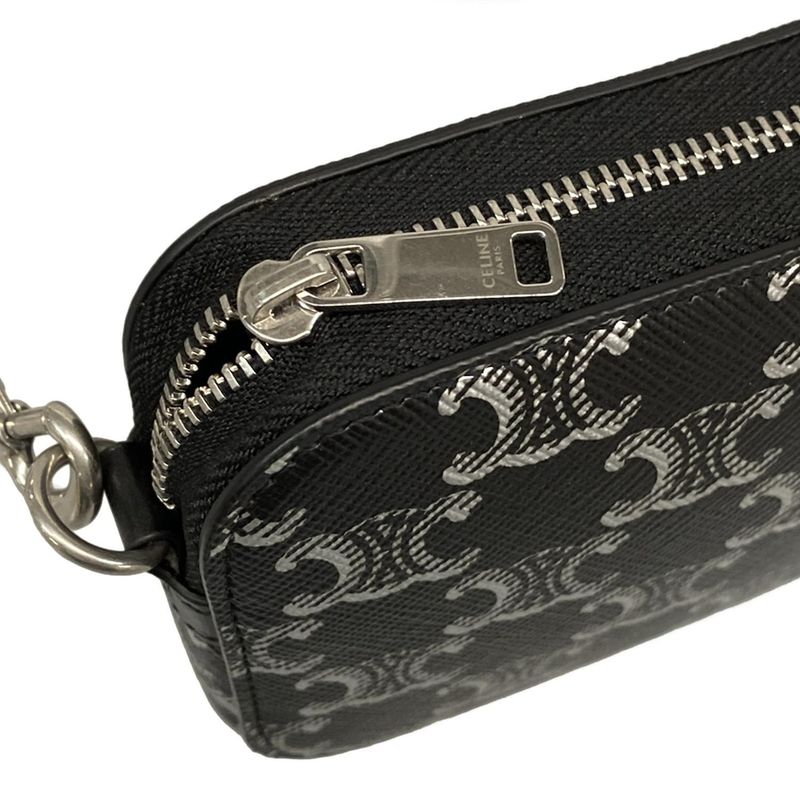 Celine Shoulder Bag Horizontal Pouch With Black And Silver Strap Detachable
