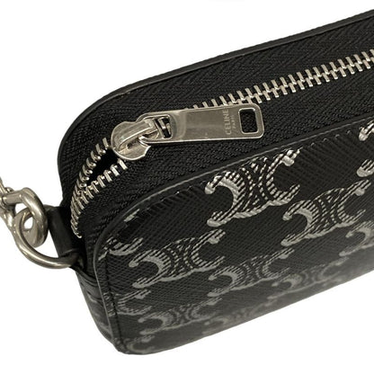 Celine Shoulder Bag Horizontal Pouch With Black And Silver Strap Detachable