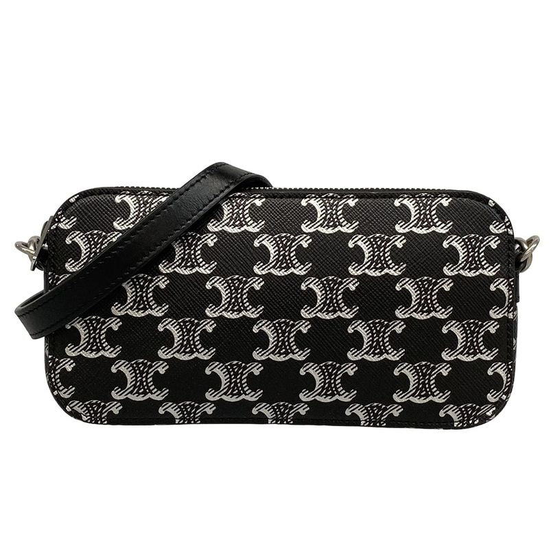 Celine Shoulder Bag Horizontal Pouch With Black And Silver Strap Detachable