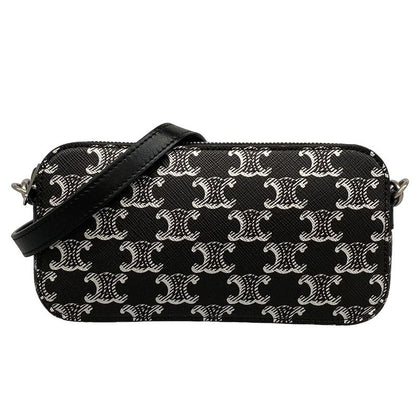 Celine Shoulder Bag Horizontal Pouch With Black And Silver Strap Detachable
