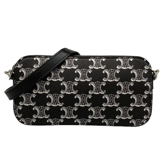 Celine Shoulder Bag Horizontal Pouch With Black And Silver Strap Detachable