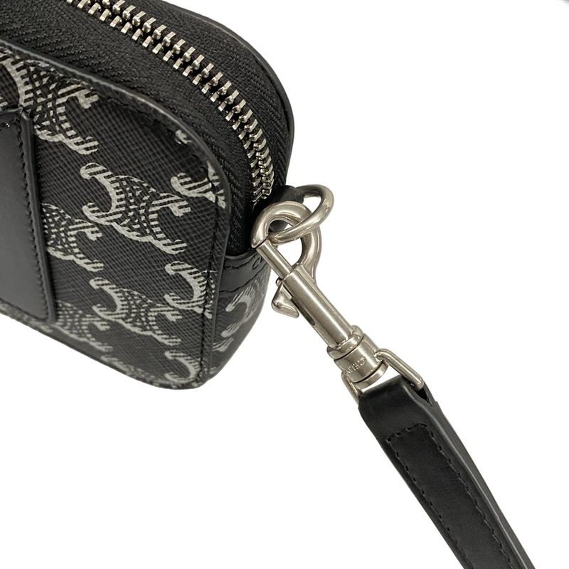 Celine Shoulder Bag Horizontal Pouch With Black And Silver Strap Detachable