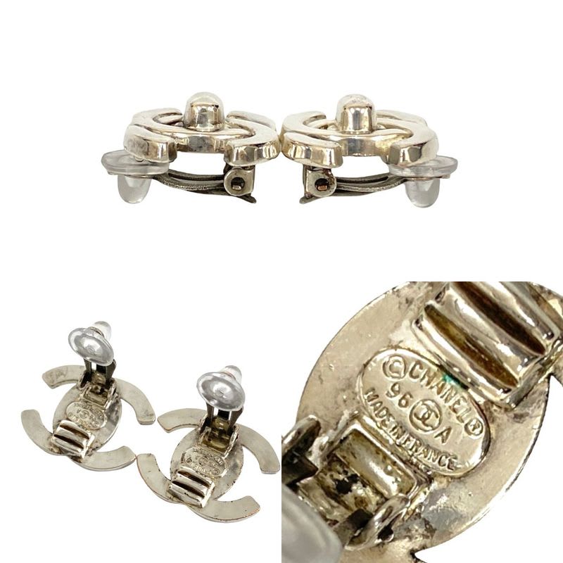 Chanel Vintage Coco Mark Turnlock Motif Plated Earrings Accessory 95A