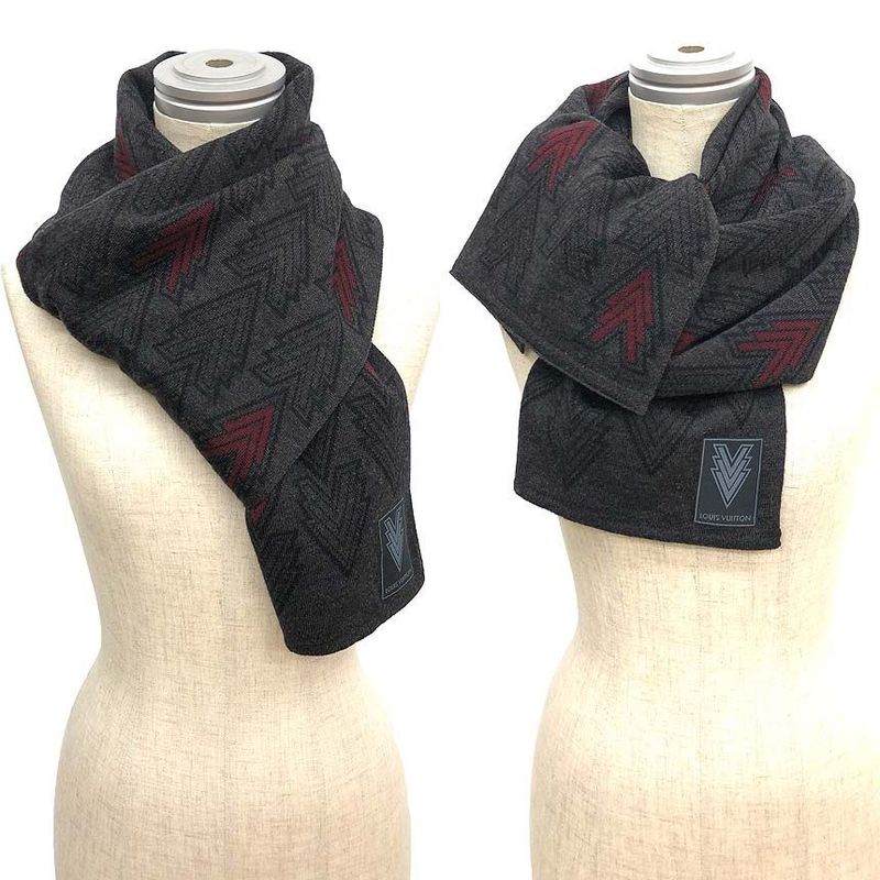 Louis Vuitton Scarf M70032 Echarpe - Triple V Wool Grey and Bordeaux Excellent
