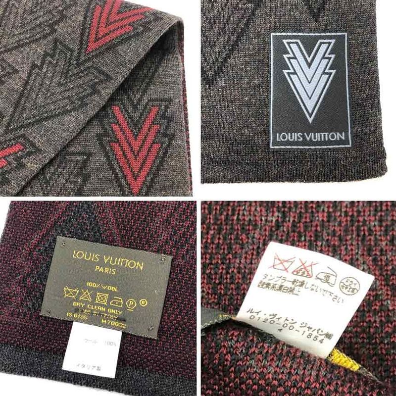 Louis Vuitton Scarf M70032 Echarpe - Triple V Wool Grey and Bordeaux Excellent
