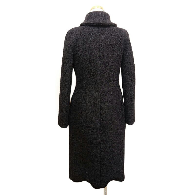 Gucci Long Coat Wool Mohair Alpaca Nylon Black Slim Women's 36