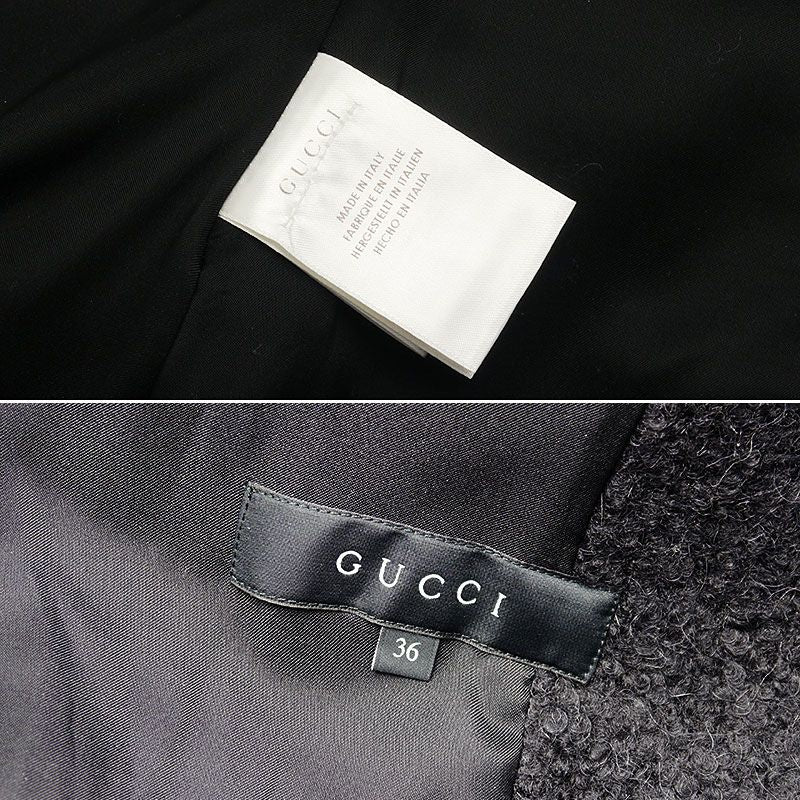 Gucci Long Coat Wool Mohair Alpaca Nylon Black Slim Women's 36