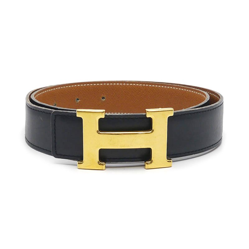 Hermes H Belt Leather Black And Brown Gold Hardware