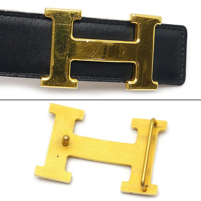 Hermes H Belt Leather Black And Brown Gold Hardware