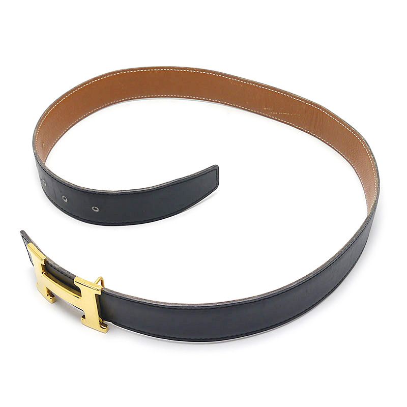 Hermes H Belt Leather Black And Brown Gold Hardware