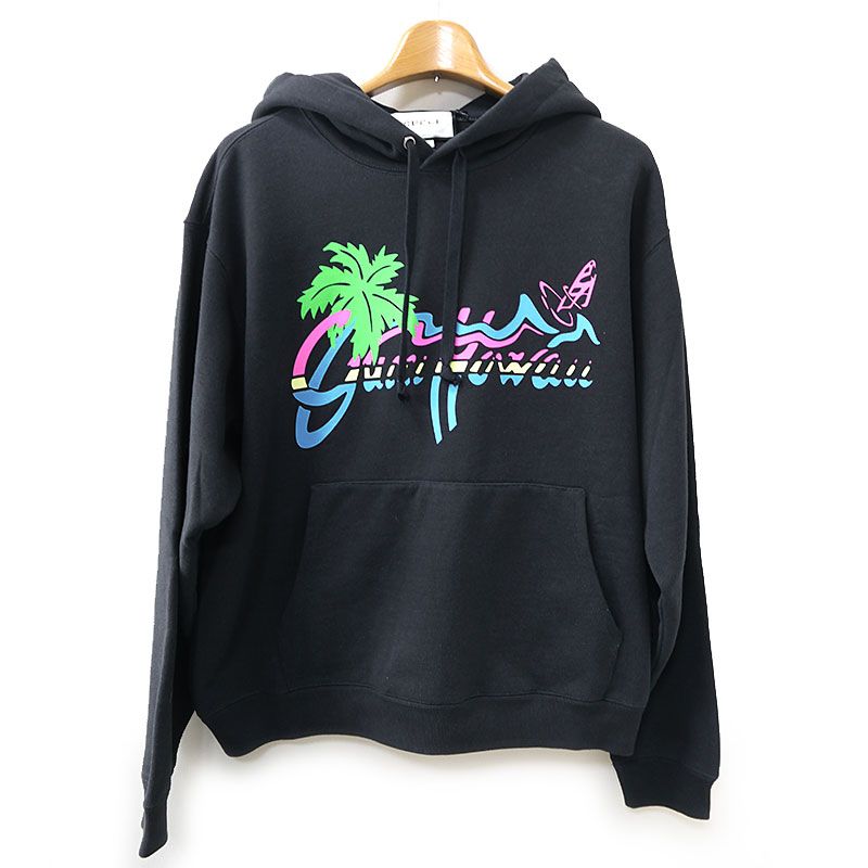 Gucci Hawaiian Logo Print Hoodie 626989 S Cotton Black Pullover Hoodie Degree