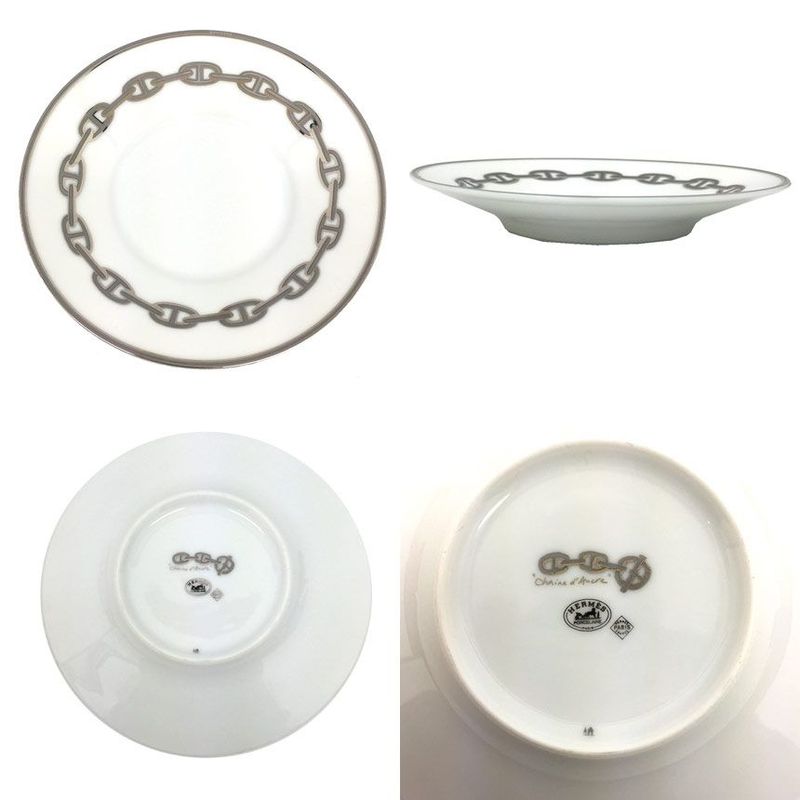 Hermes Chaine D'ancre Platinum Teacup and Saucer 1 Piece Chaine D'ancre C S