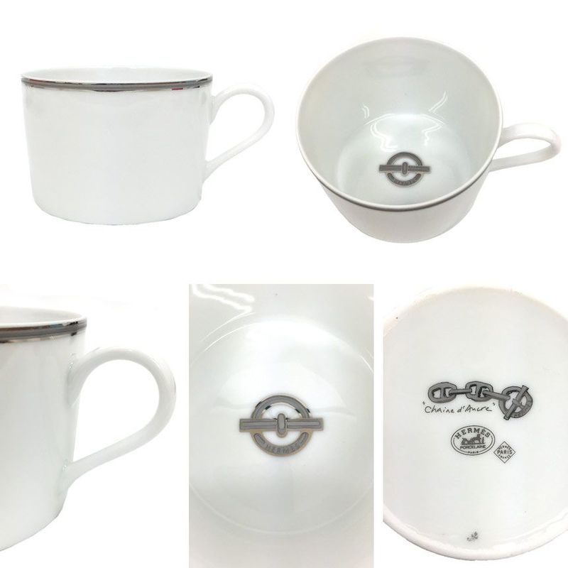 Hermes Chaine D'ancre Platinum Teacup and Saucer 1 Piece Chaine D'ancre C S