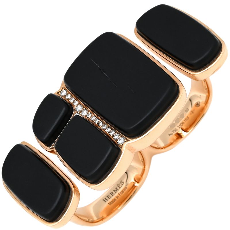 Hermes Ring Niloticus Lumière 2 Rings Rose Gold #53(jp13) Pink Gold Black Jade