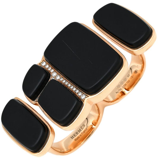 Hermes Ring Niloticus Lumière 2 Rings Rose Gold #53(jp13) Pink Gold Black Jade
