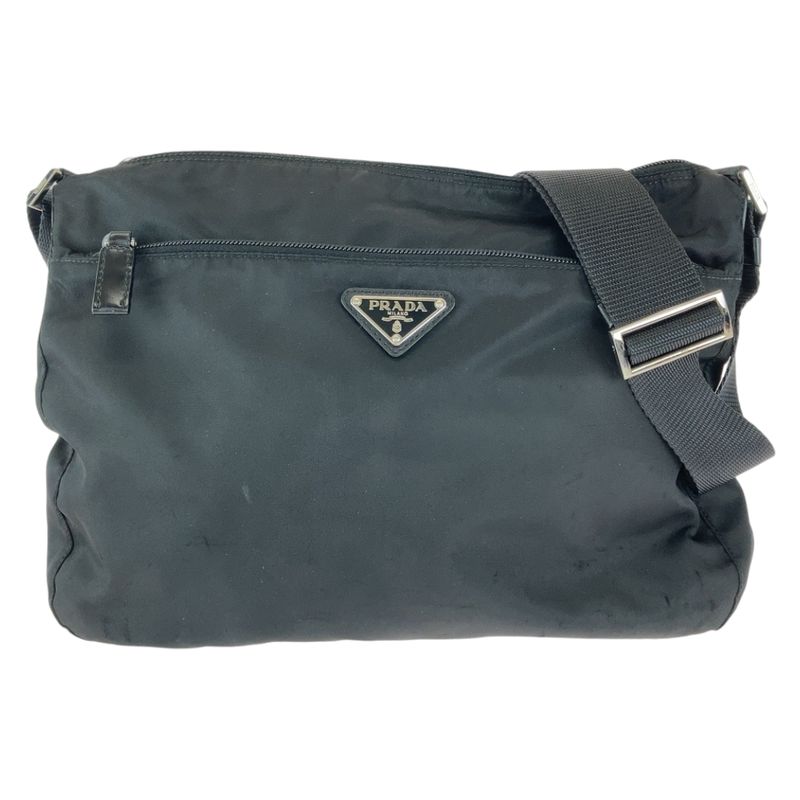 Prada Tessuto Triangle Logo Plate Black Silver Hardware Nylon Shoulder Bag