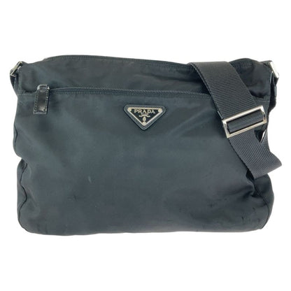 Prada Tessuto Triangle Logo Plate Black Silver Hardware Nylon Shoulder Bag