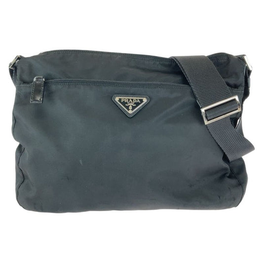 Prada Tessuto Triangle Logo Plate Black Silver Hardware Nylon Shoulder Bag
