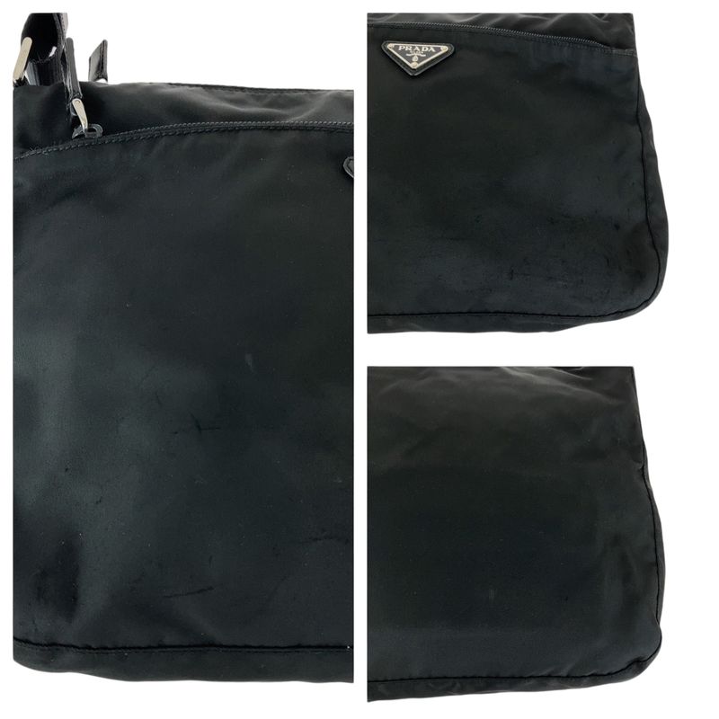 Prada Tessuto Triangle Logo Plate Black Silver Hardware Nylon Shoulder Bag