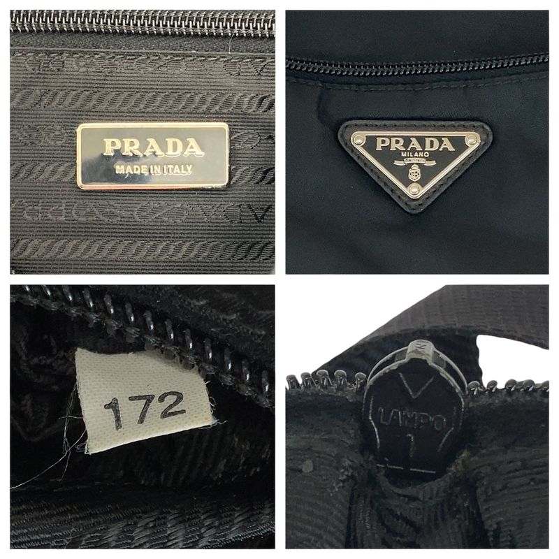 Prada Tessuto Triangle Logo Plate Black Silver Hardware Nylon Shoulder Bag
