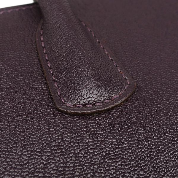 Hermes Tote Bag White Bass Up Chèvre Raisin Gold Hardware Purple F Engraved