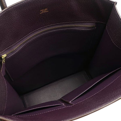 Hermes Tote Bag White Bass Up Chèvre Raisin Gold Hardware Purple F Engraved