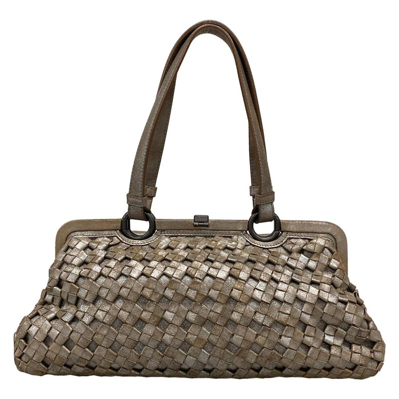 Bottega Veneta Handbag Intrecciato 156674 Silver And Brown Limited Edition Of