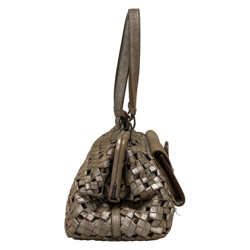 Bottega Veneta Handbag Intrecciato 156674 Silver And Brown Limited Edition Of