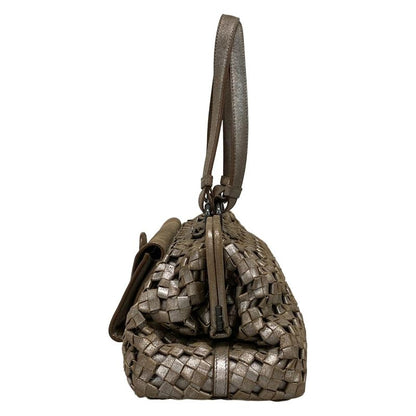 Bottega Veneta Handbag Intrecciato 156674 Silver And Brown Limited Edition Of