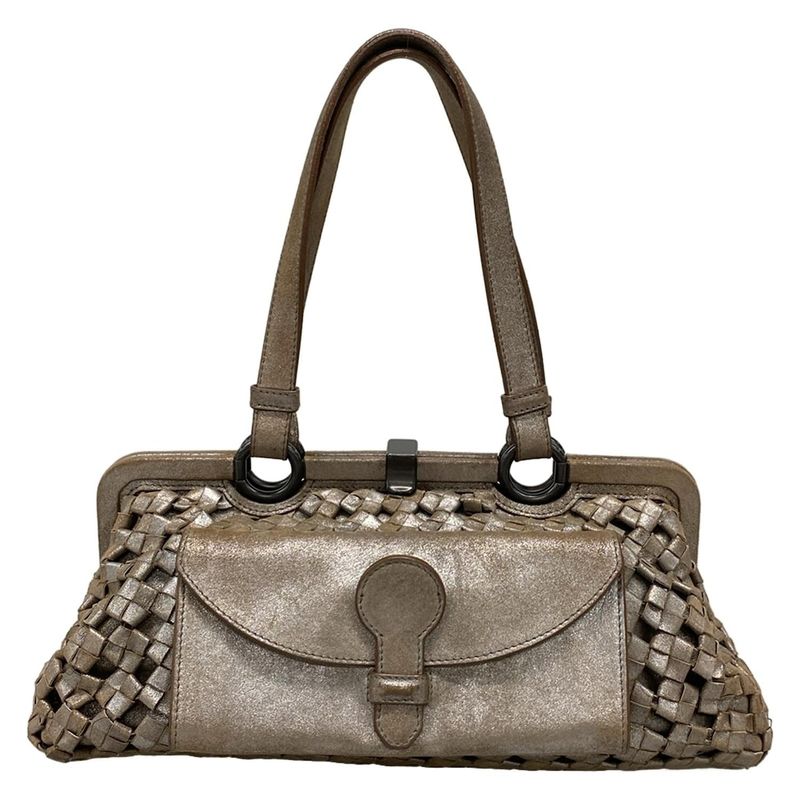 Bottega Veneta Handbag Intrecciato 156674 Silver And Brown Limited Edition Of