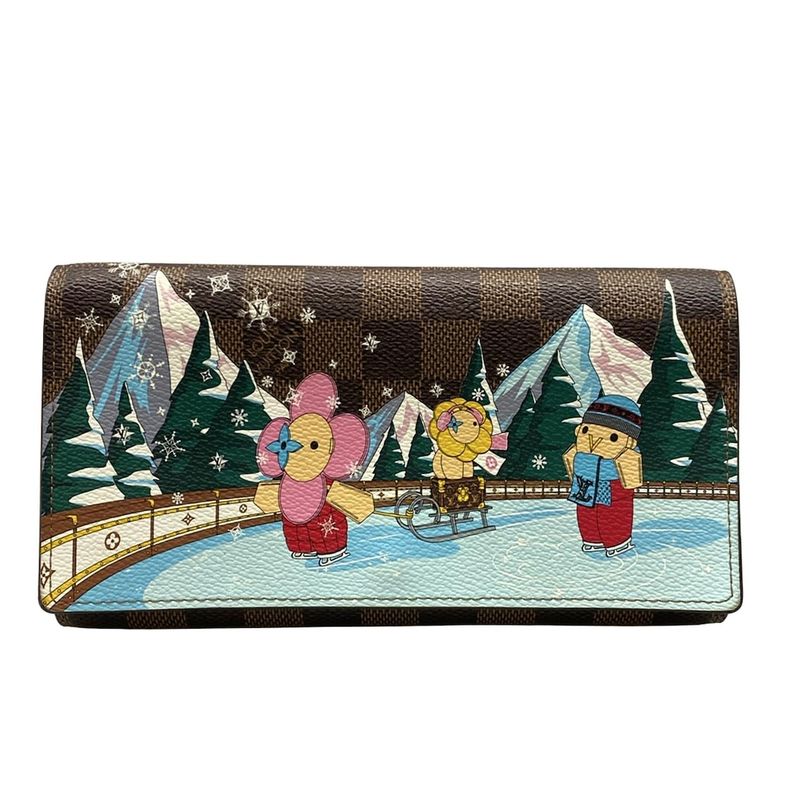 Louis Vuitton Vivienne Portefeuille Sarah NM N40722 Ebène And Rose Long Wallet