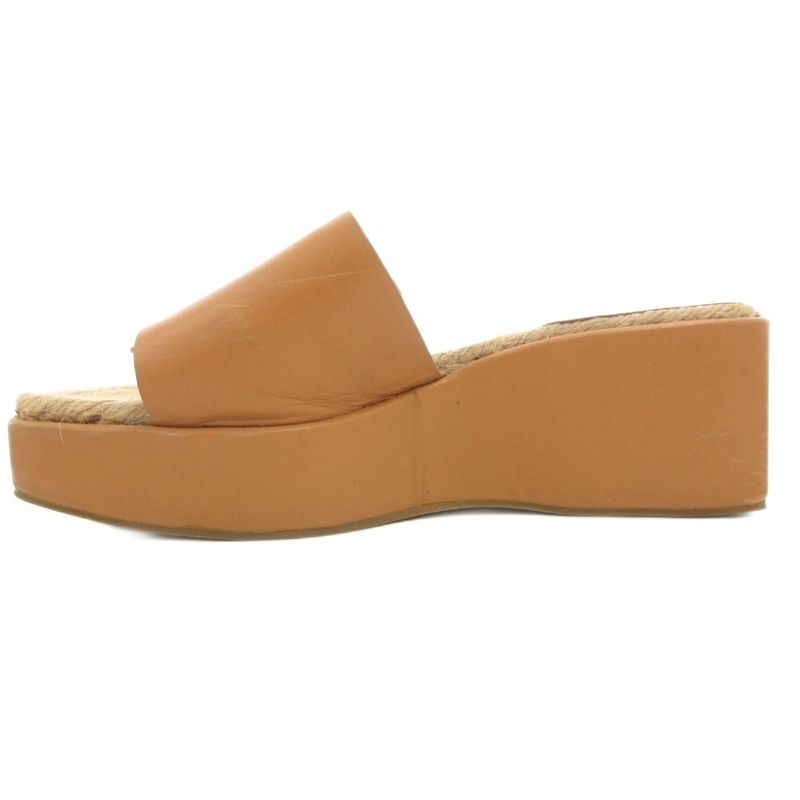 Celine Wedge Sole Sandals Mules Jute Leather 36 Logo Brown GV