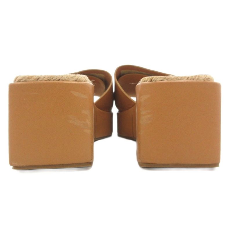 Celine Wedge Sole Sandals Mules Jute Leather 36 Logo Brown GV