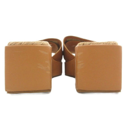 Celine Wedge Sole Sandals Mules Jute Leather 36 Logo Brown GV