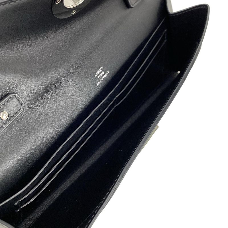 Hermes Wallet Chaine D'ancre Togo Black Shoulder Wallet Silver Hardware