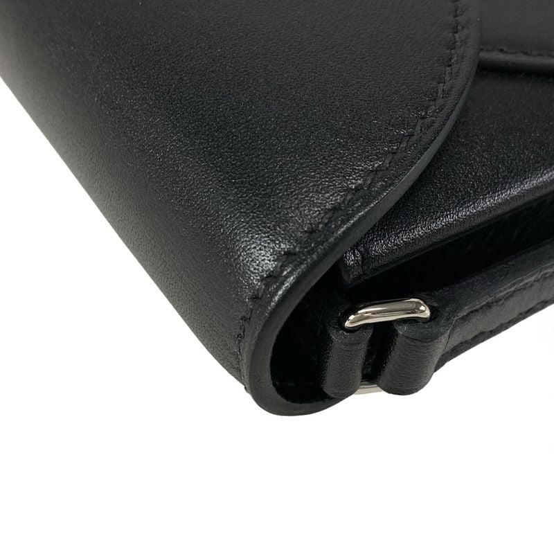 Hermes Wallet Chaine D'ancre Togo Black Shoulder Wallet Silver Hardware