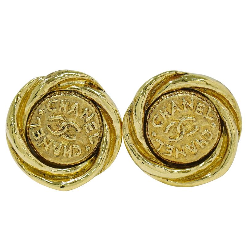 Authentic Chanel Coco Mark Earrings GP Gold Plated Coco Mark Accessories