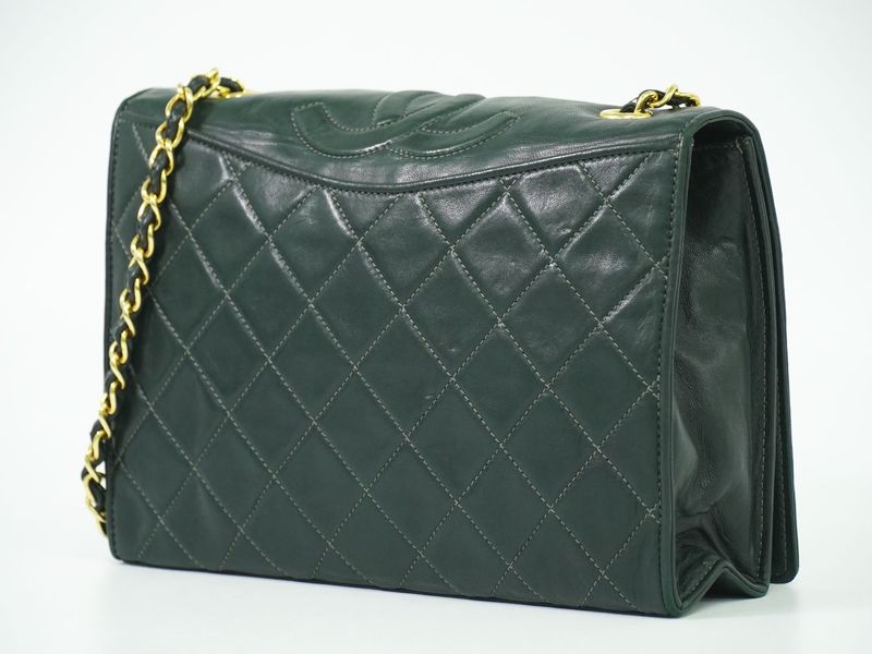 Authentic Chanel Coco Mark Matelasse Chain Shoulder Bag Lambskin Leather Dark