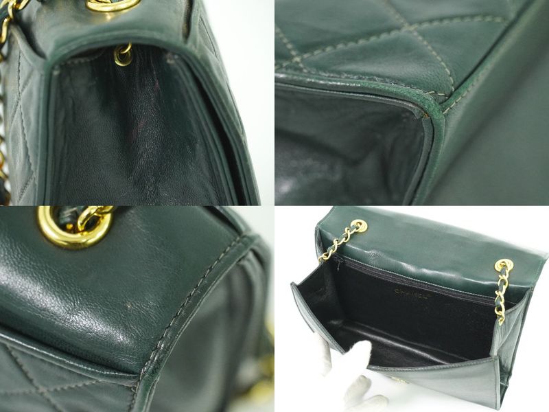 Authentic Chanel Coco Mark Matelasse Chain Shoulder Bag Lambskin Leather Dark