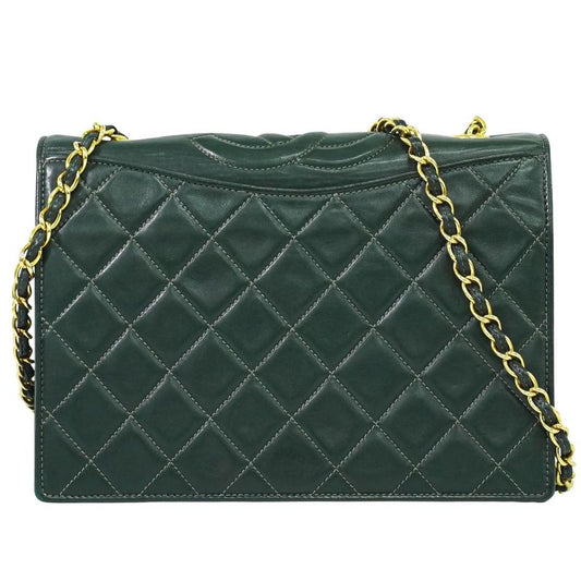 Authentic Chanel Coco Mark Matelasse Chain Shoulder Bag Lambskin Leather Dark