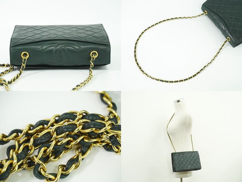 Authentic Chanel Coco Mark Matelasse Chain Shoulder Bag Lambskin Leather Dark