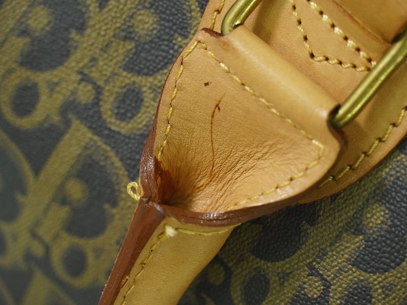 Authentic Christian DIOR Trotter Boston Bag Handbag Travel Bag Canvas Beige